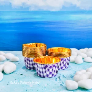 Cupcake Liners Gold Foil Checked Purple