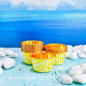 Cupcake Liners Gold Foil Checked Yellow