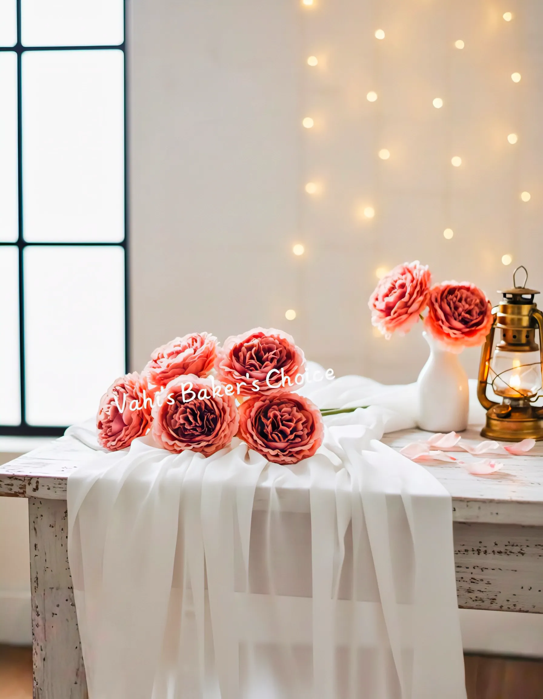 FL Large Peony Maroon with Peach