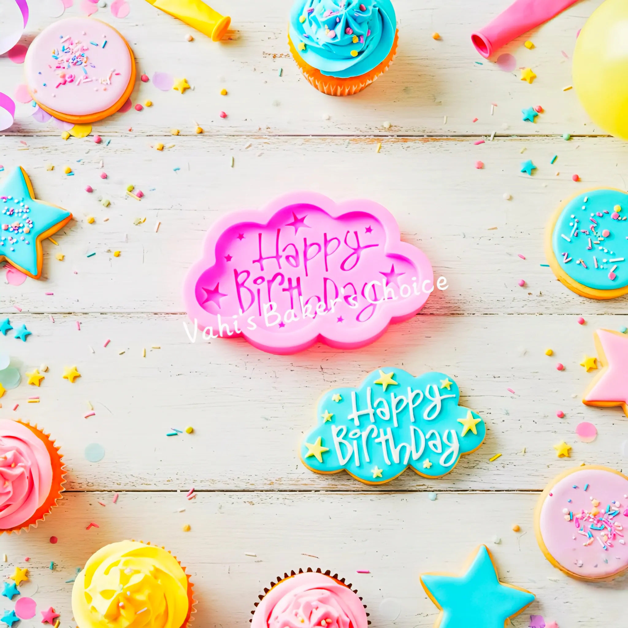 Happy Birthday Cloud Silicone Mould