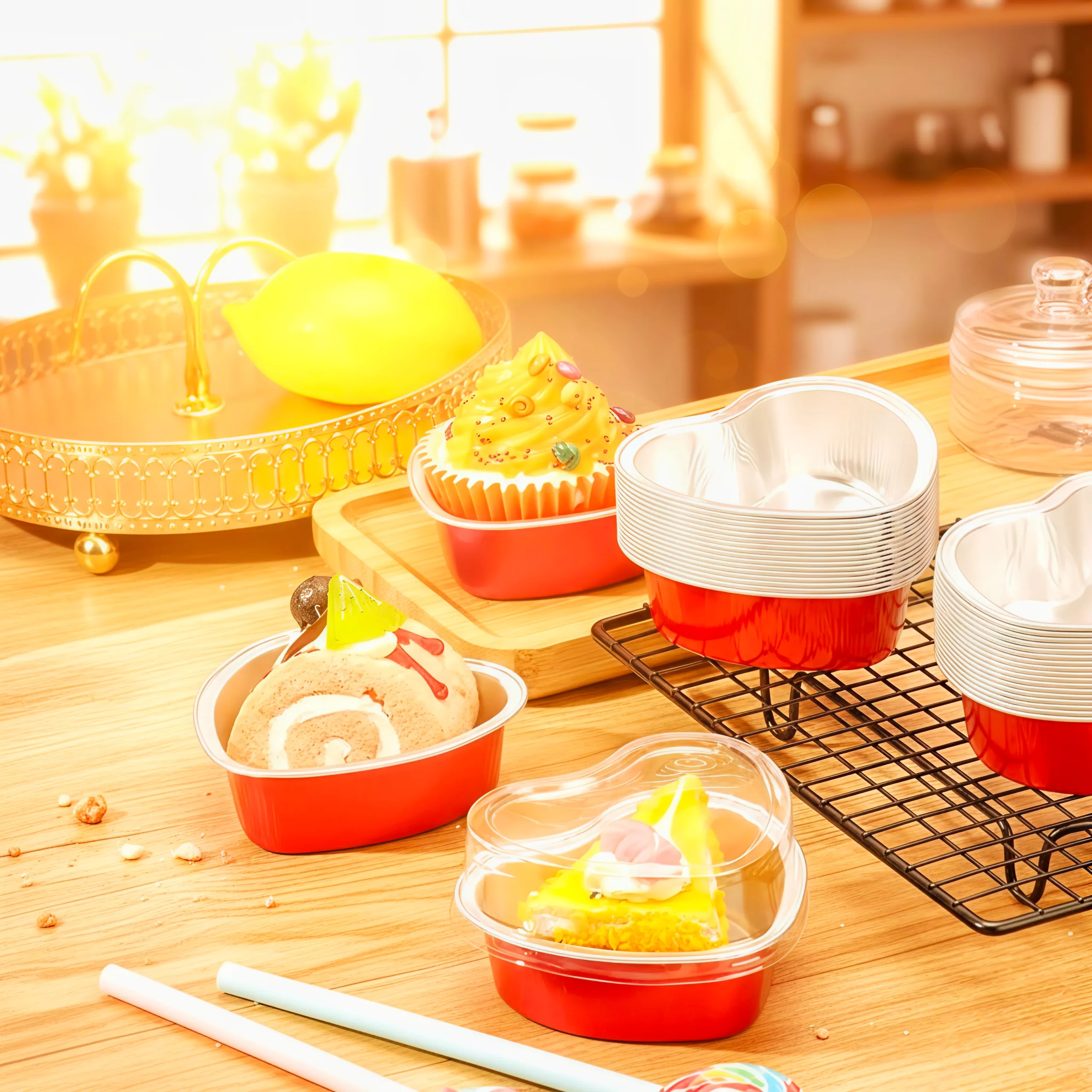 Heart foil Baking cup with lid