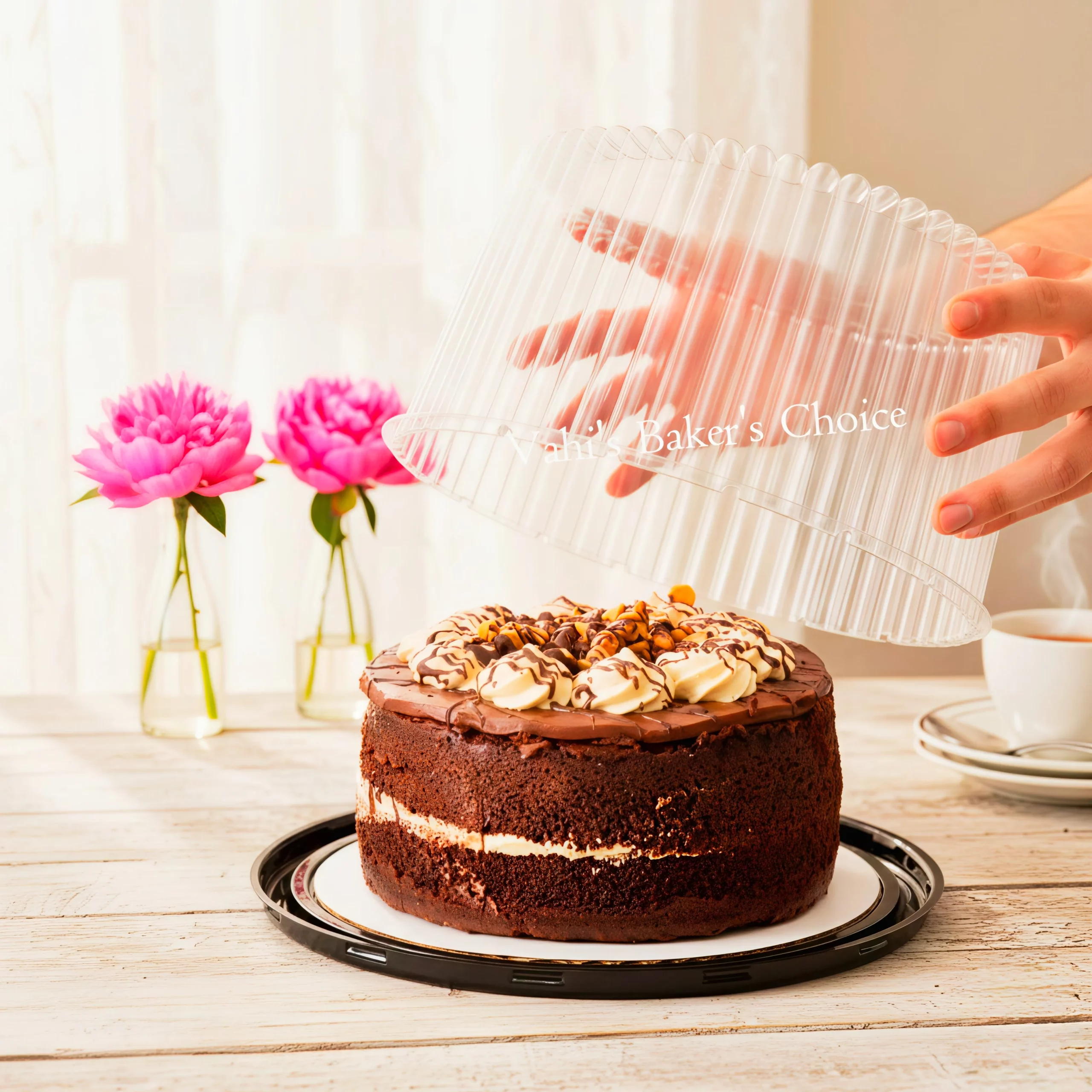 PVC 8" Cake Box Brown With Lid