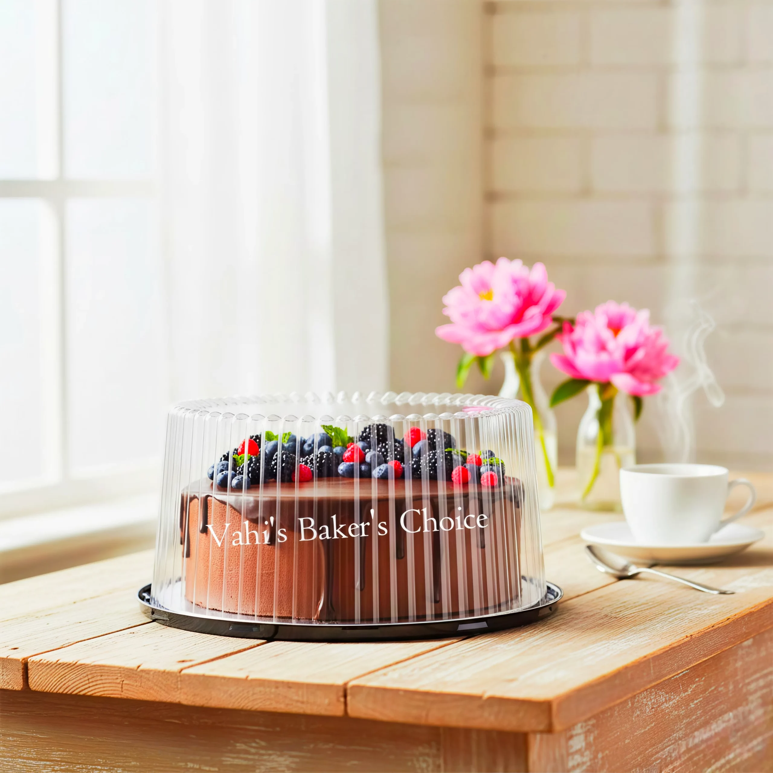 PVC 8" Cake Box Brown With Lid