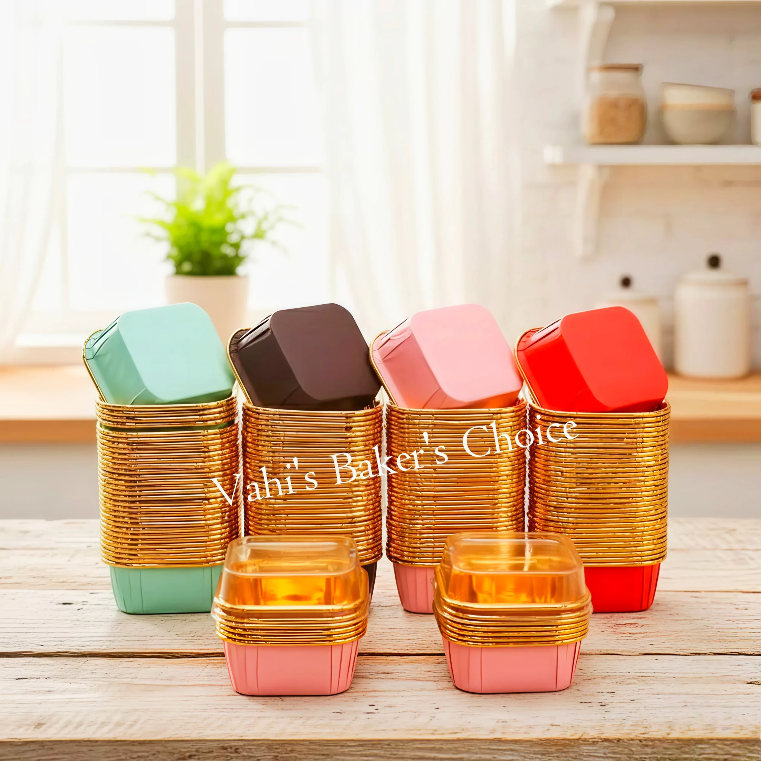 Square Baking Cup With Lid Gold Foil