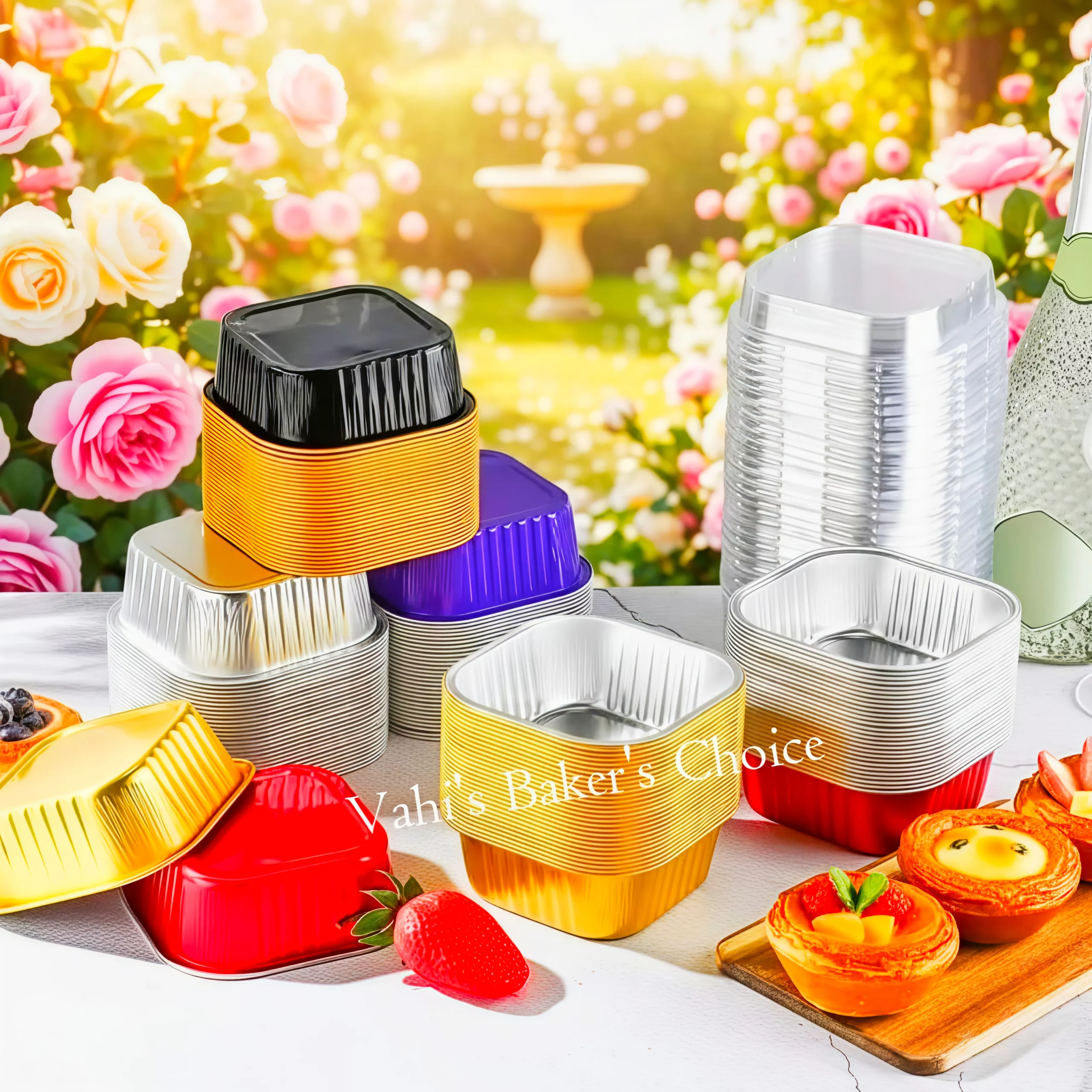 Square Foil Baking Cup With Lid Alu