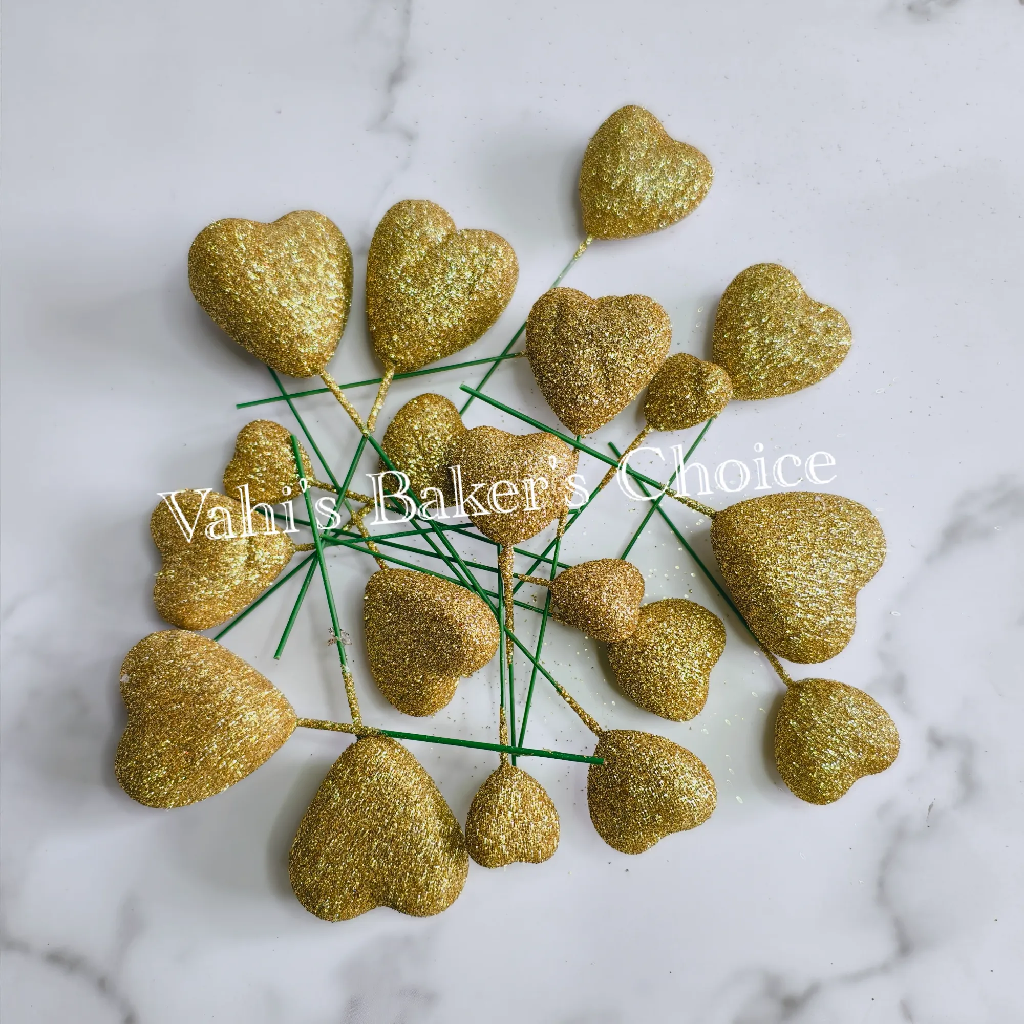 Faux Balls Glitter Heart Gold