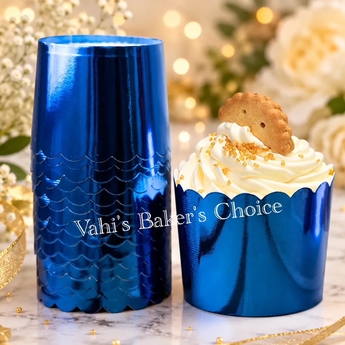 Blue Metallic Cupcake Liner